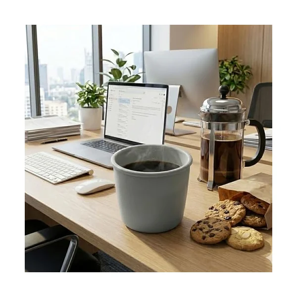 2-Pack Silicone Soup Cups & Travel Mugs (8.5oz) – Leakproof Food Storage Containers with Removable Air Vent – Microwavable Splatter-Proof Bowls for Oatmeal, Coffee, Milk & Snacks – Grey & Mint