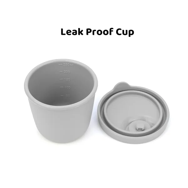 2-Pack Silicone Soup Cups & Travel Mugs (8.5oz) – Leakproof Food Storage Containers with Removable Air Vent – Microwavable Splatter-Proof Bowls for Oatmeal, Coffee, Milk & Snacks – Grey & Mint