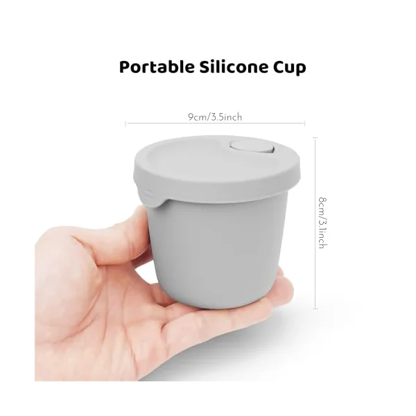 2-Pack Silicone Soup Cups & Travel Mugs (8.5oz) – Leakproof Food Storage Containers with Removable Air Vent – Microwavable Splatter-Proof Bowls for Oatmeal, Coffee, Milk & Snacks – Grey & Mint