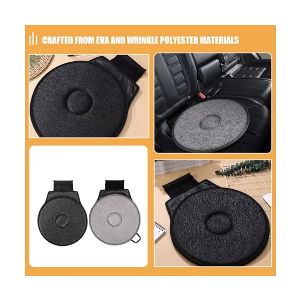 2pcs Rotating Car Seat Cushion 360 Degree Swivel Seat Pads Made of Wrinkle Polyester and Eva for Providing Exceptional Comfort and Enhanced Safety