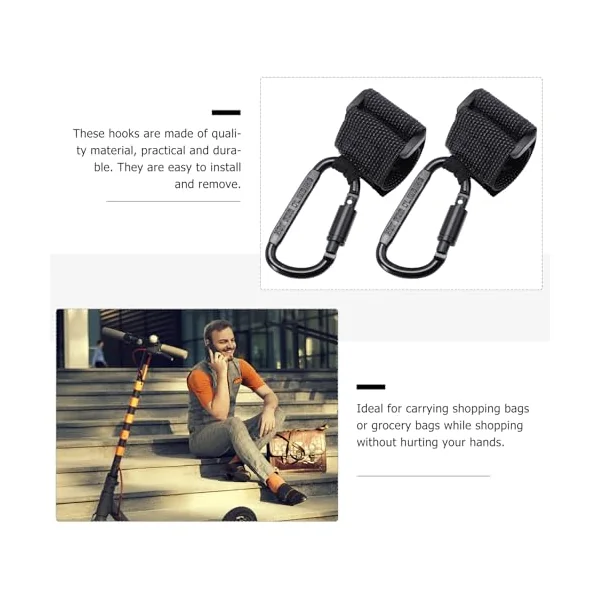 2Pcs Stroller Hooks, Non-Slip PU Alloy Pushchair Bag Hangers for Shopping Cart and Nursery Use, Space-Saving Clips for Hanging Bags