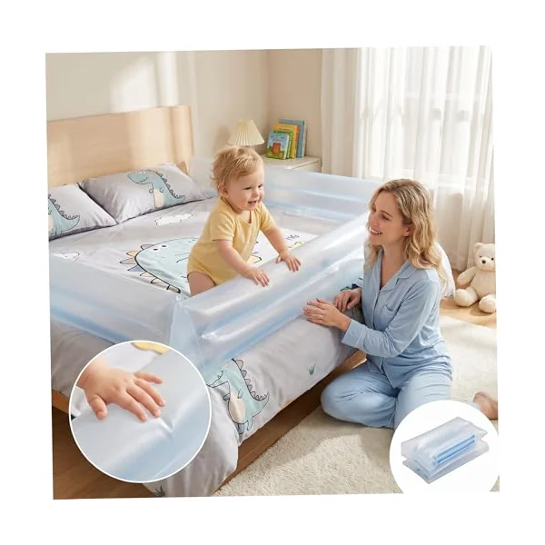 2PCS Travel Bed Rails for Toddlers, Portable Inflatable Bed Bumpers Soft Pvc Non-slip Toddler Bumper for Home & Travel, 47in