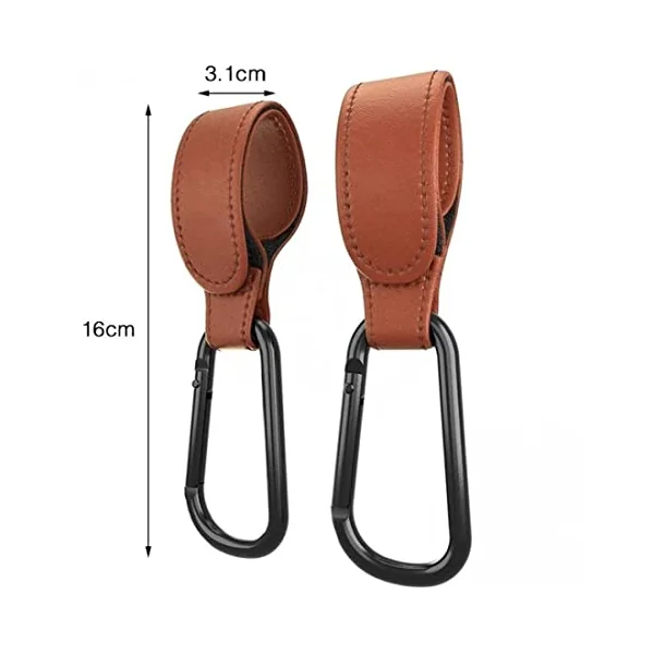 2pcs Universal Clips Stroller Pram Hooks Pu Leather Baby Bag Clip to Hang Your Purse, Shopping and Diaper Bags on