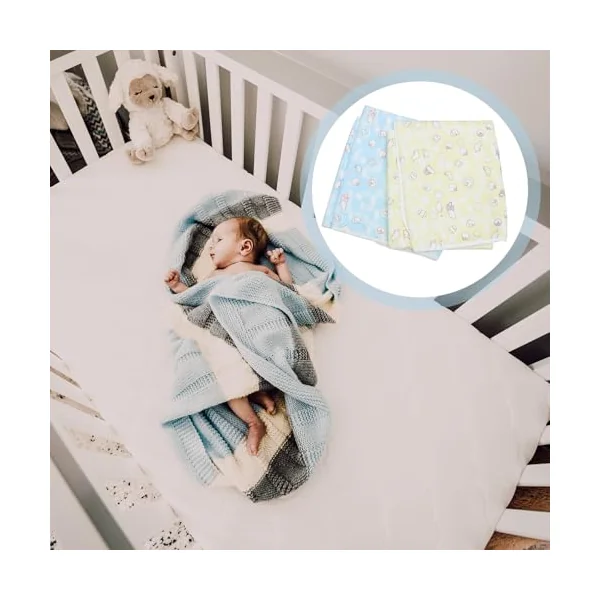 2pcs Waterproof Baby Changing Mat with Breathable Cotton and Polyester Fiber, Portable and Lovely Cartoon Design, for Bed Use to Keep Babies Dry and Comfortable