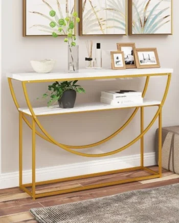 2-Tier Faux Marble Top Console Table with Storage Shelf
