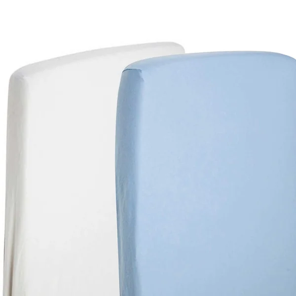 2X Cot Bed Jersey Fitted Sheets 140cm x 70cm 100% Cotton White/Blue