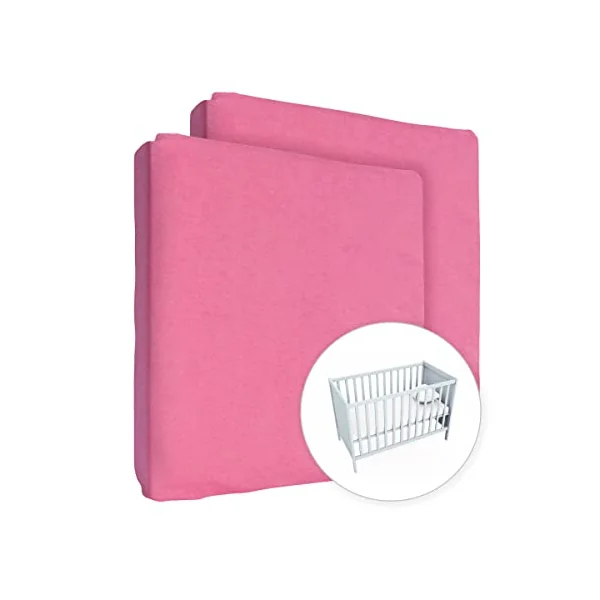 2X Jersey 100% Cotton Fitted Sheet for 140 x 70 cm Toddler Baby Cot Bed Mattress (Pink)