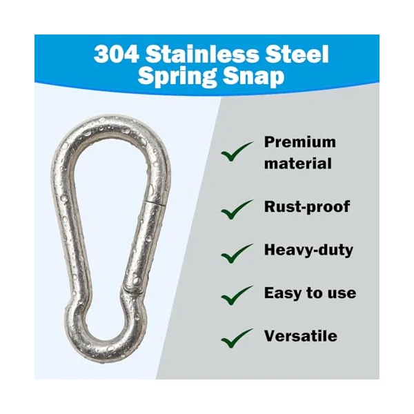 304 Stainless Steel Carabiners - Heavy Duty, Durable & Rust-Free Clips for Gym, Swing, Dog Leashes, Hammocks, Keychains, and More