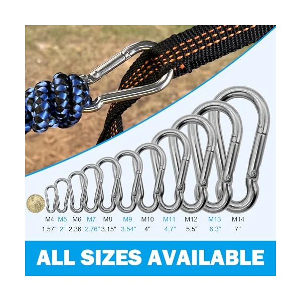 304 Stainless Steel Carabiners - Heavy Duty, Durable & Rust-Free Clips for Gym, Swing, Dog Leashes, Hammocks, Keychains, and More