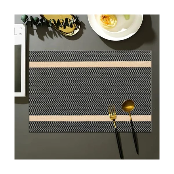 30 x 45 cm Place Mats for Birthday 2, PVC Table Mat Stripes, Square Place Mats Washable Modern for Kitchen Home, Brown Gold