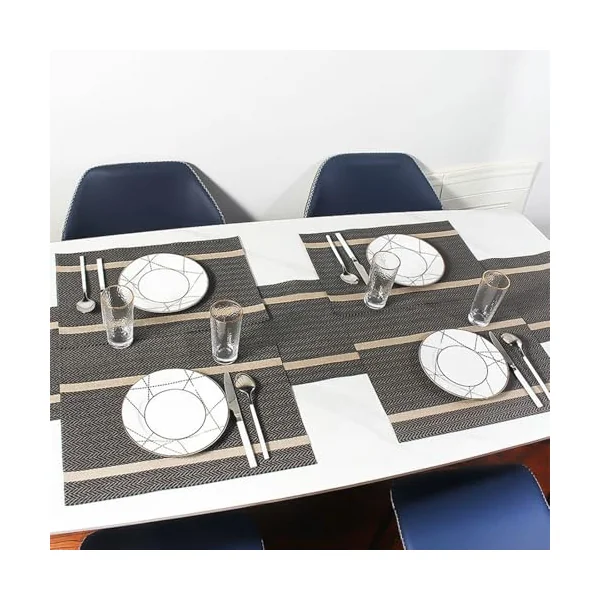 30 x 45 cm Place Mats for Birthday 2, PVC Table Mat Stripes, Square Place Mats Washable Modern for Kitchen Home, Brown Gold