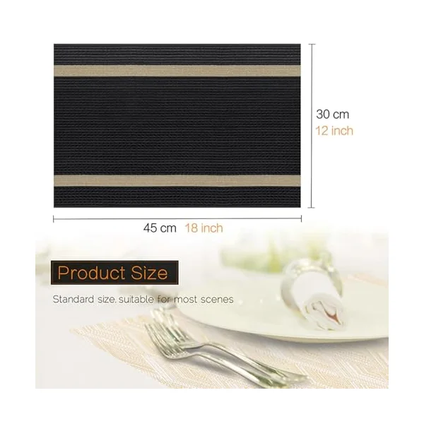 30 x 45 cm Place Mats for Birthday 2, PVC Table Mat Stripes, Square Place Mats Washable Modern for Kitchen Home, Brown Gold