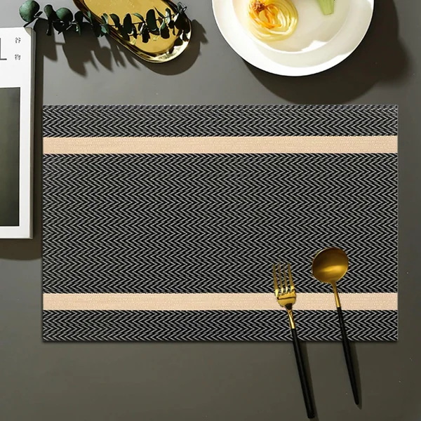 30 x 45 cm Place Mats for Birthday 2, PVC Table Mat Stripes, Square Place Mats Washable Modern for Kitchen Home, Brown Gold