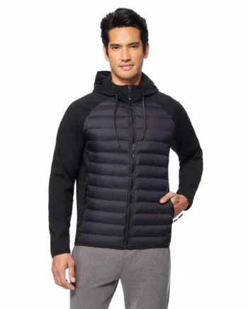 32 Degrees Men's Mixed Media Hooded Jacket in Black