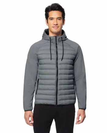 32 Degrees Men's Mixed Media Hooded Jacket in Grey, Large