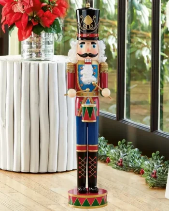 3.5ft (1m) Indoor Wooden Nutcracker Drummer with Movable Mouth