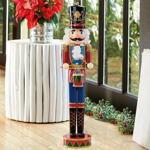 3.5ft (1m) Indoor Wooden Nutcracker Drummer with Movable Mouth