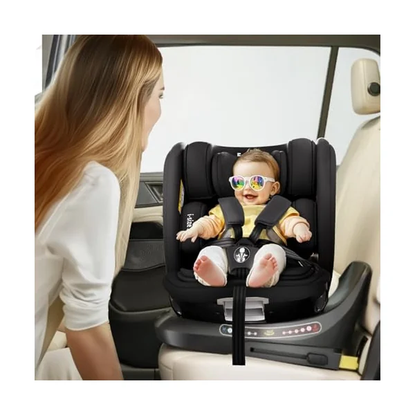 360 Car Seat with ISOFIX - Newborn to 12 Years Children, i-Size Rotating Swivel Baby Car Seat,Group 0+1/2/3 (40-150cm),Rear Facing for Longer from Birth to 4 Years. Black