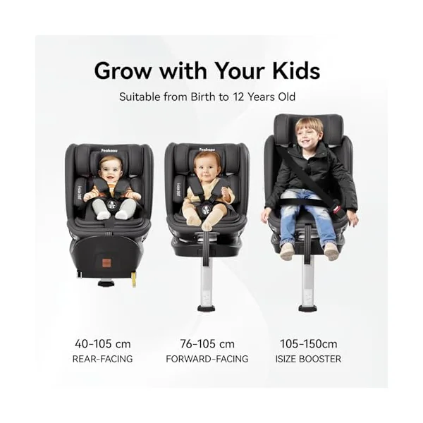 360 Car Seat with ISOFIX - Newborn to 12 Years Children, i-Size Rotating Swivel Baby Car Seat,Group 0+1/2/3 (40-150cm),Rear Facing for Longer from Birth to 4 Years. Black