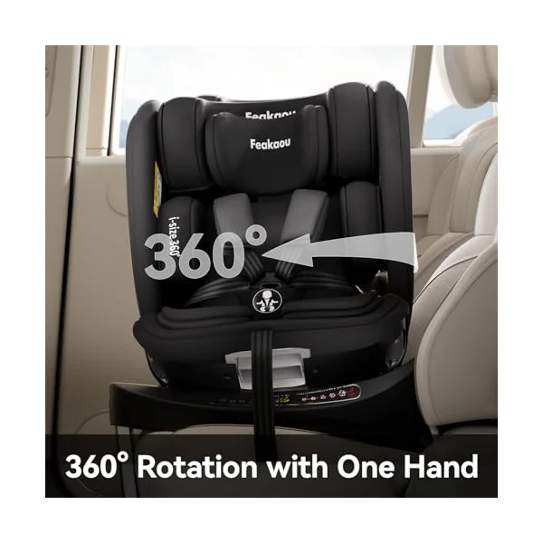 360 Car Seat with ISOFIX - Newborn to 12 Years Children, i-Size Rotating Swivel Baby Car Seat,Group 0+1/2/3 (40-150cm),Rear Facing for Longer from Birth to 4 Years. Black