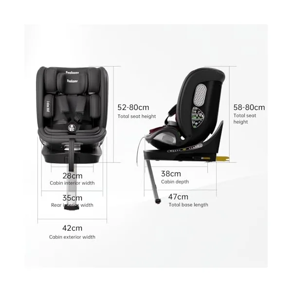 360 Car Seat with ISOFIX - Newborn to 12 Years Children, i-Size Rotating Swivel Baby Car Seat,Group 0+1/2/3 (40-150cm),Rear Facing for Longer from Birth to 4 Years. Black