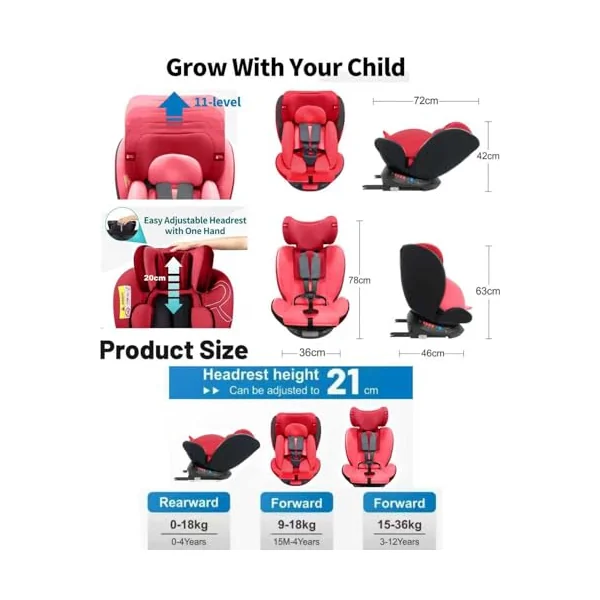 360° Rotating Car Seat, Baby Carriage, Car Infant Seat, Baby Booster Seat, R129, ISOFIX, Birth to 12yrs (40-150cm), Group 0+/1/2/3, i-Size, Recline 170°, Swivel, 0-36 KG Newborn