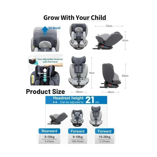 360° Rotating Car Seat, Baby Carriage, Car Infant Seat, Baby Booster Seat, R129, ISOFIX, Birth to 12yrs (40-150cm), i-Size, Group 0+/1/2/3, Recline 170°, Swivel, 0-36 KG Newborn, New