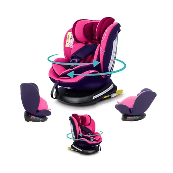 360° Rotating Car Seat, Baby Carriage, Car Infant Seat, Baby Booster Seat, R129, ISOFIX, Birth to 12yrs (40-150cm), i-Size, Group 0+/1/2/3, Swivel, Recline 170°, 0-36 KG Newborn, Pink