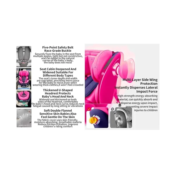 360° Rotating Car Seat, Baby Carriage, Car Infant Seat, Baby Booster Seat, R129, ISOFIX, Birth to 12yrs (40-150cm), i-Size, Group 0+/1/2/3, Swivel, Recline 170°, 0-36 KG Newborn, Pink