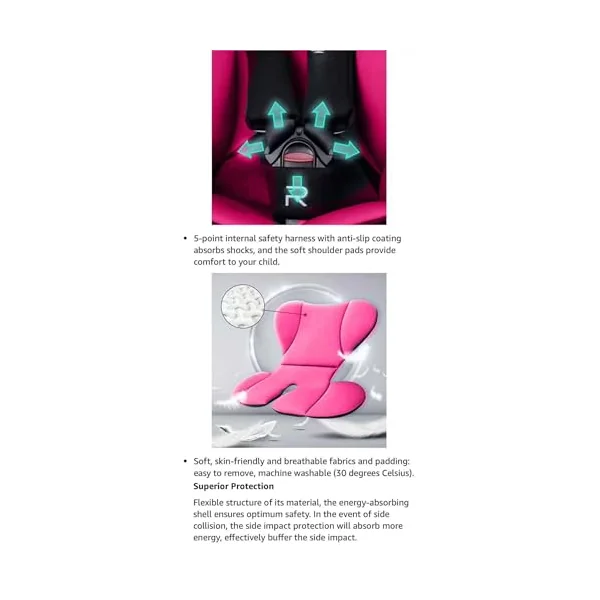 360° Rotating Car Seat, Baby Carriage, Car Infant Seat, Baby Booster Seat, R129, ISOFIX, Birth to 12yrs (40-150cm), i-Size, Group 0+/1/2/3, Swivel, Recline 170°, 0-36 KG Newborn, Pink