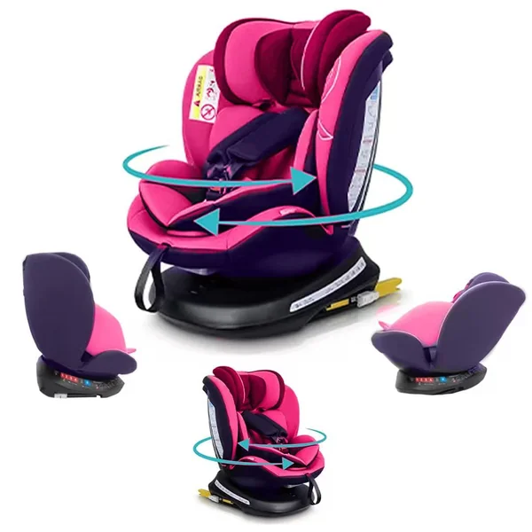 360° Rotating Car Seat, Baby Carriage, Car Infant Seat, Baby Booster Seat, R129, ISOFIX, Birth to 12yrs (40-150cm), i-Size, Group 0+/1/2/3, Swivel, Recline 170°, 0-36 KG Newborn, Pink