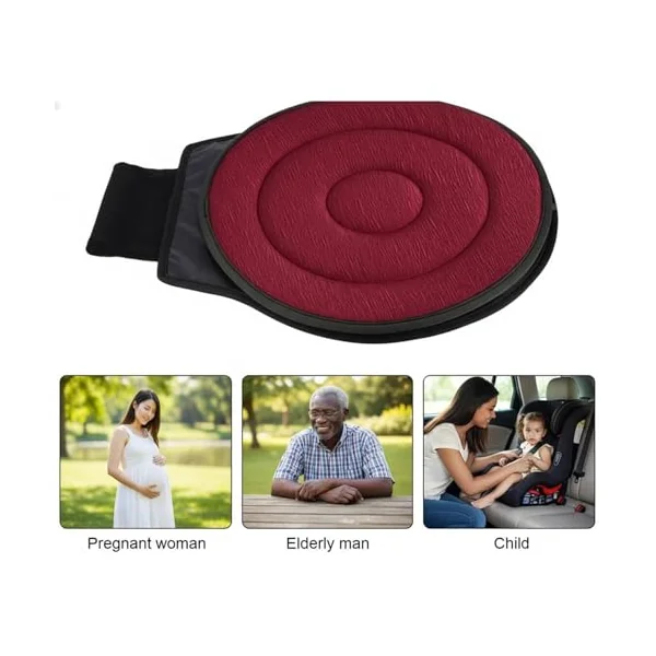 360 Rotating Seat Cushion for Car, Rotating Seat Cushion Elderly for Car, Car Transfer Aids for Elderly, Rotating Round Seat Cushion, Car Rotating to Rotate Office Chair Swivel Chair(Deep Red)