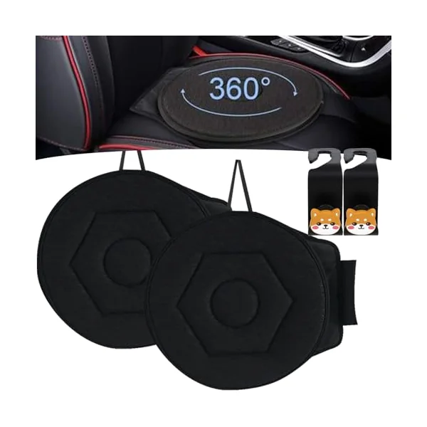 360 Rotating Seat Cushion for Car, Swivel Car Seat, Rotating Car Seat Cushion, Swivel Seat Cushion for Car for Elderly, Swivel Revolving Mobility Aid Convenient for Entry and Exit (1pairs Black)