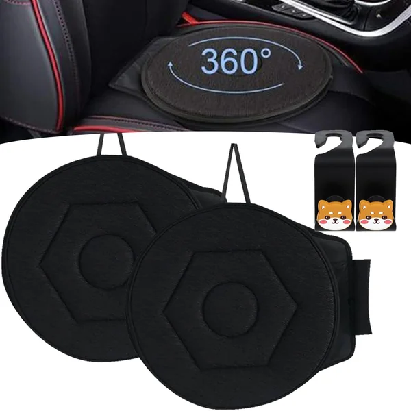 360 Rotating Seat Cushion for Car, Swivel Car Seat, Rotating Car Seat Cushion, Swivel Seat Cushion for Car for Elderly, Swivel Revolving Mobility Aid Convenient for Entry and Exit (1pairs Black)