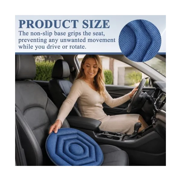 360° Swivel Car Seat Cushion Elderly Cushions Mobility Aid 15 In | Lightweight Breathable Polyester Portable Non-slip Round Rotating Elderly Disabled Mobility Aid for Vehicle Office Wheelchair