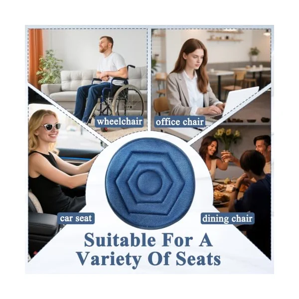 360° Swivel Car Seat Cushion Elderly Cushions Mobility Aid 15 In | Lightweight Breathable Polyester Portable Non-slip Round Rotating Elderly Disabled Mobility Aid for Vehicle Office Wheelchair