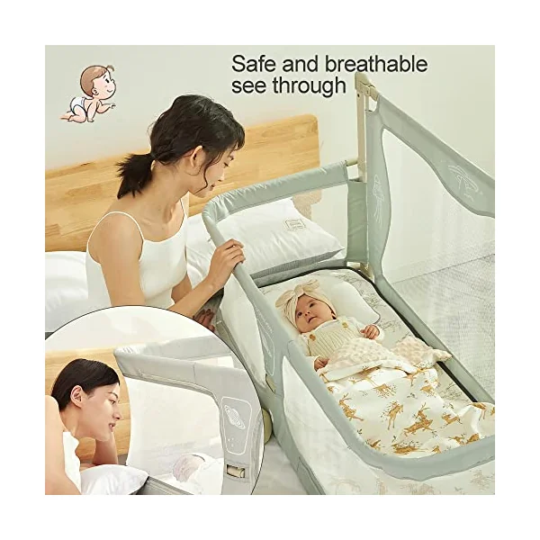 3 in 1 Baby bassinets bedside sleeper,120x50cm,co sleeper for baby in bed,Portable Crib,co sleeper bassinet attach to bed,baby beds,breathable and visible mesh window and sturdy aluminum alloy ( Color