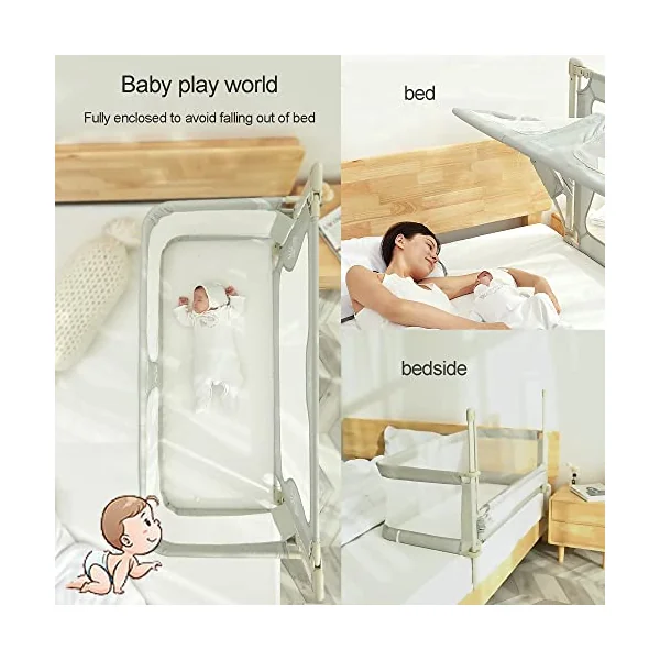 3 in 1 Baby bassinets bedside sleeper,120x50cm,co sleeper for baby in bed,Portable Crib,co sleeper bassinet attach to bed,baby beds,breathable and visible mesh window and sturdy aluminum alloy ( Color