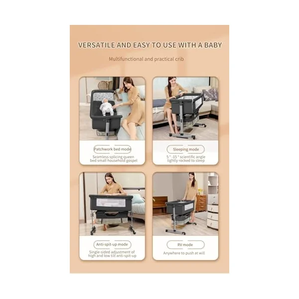 3 in 1 Baby Crib, Baby Cradle, Bassinet, Infant Cot, Bedside Sleeper, Travel Cot, with Mattress and Changing Table, Folding, Adjustable, Rocking, Portable Crib, Mosquito Net and Wheels New
