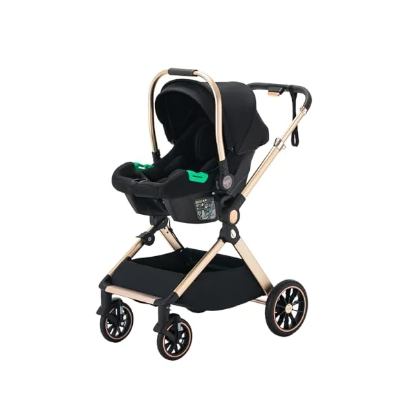 3 in 1 Baby Stroller with Height Adjustable Handle,3 in 1 Prams Travel System, Lightweight Foldable Pushchair, Prams with Aluminum Frame for Portable Baby Carriage (U9-X//Black, U9-X)