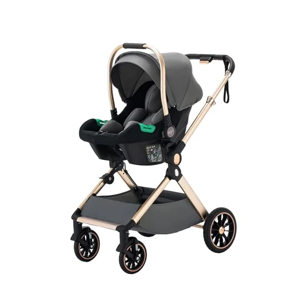 3 in 1 Baby Stroller with Height Adjustable Handle,3 in 1 Prams Travel System, Lightweight Foldable Pushchair, Prams with Aluminum Frame for Portable Baby Carriage (U9-X//Dark Grey, U9-X)