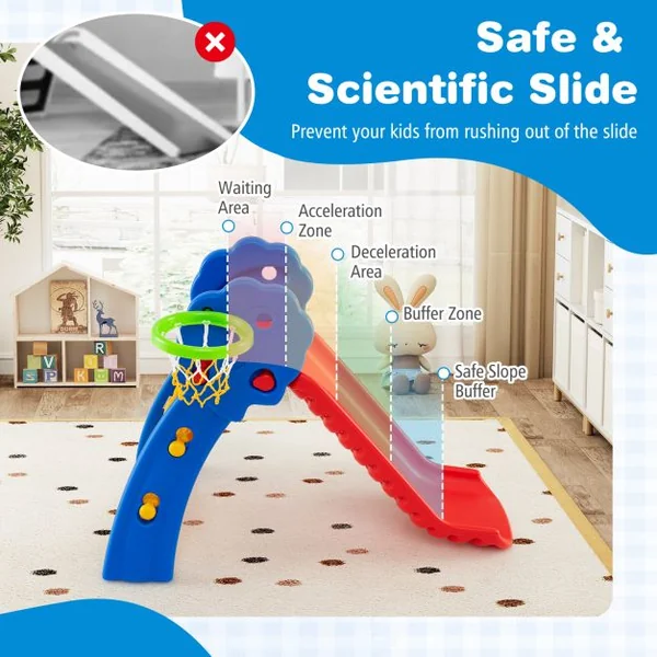 3 in 1 Toddler Slide with Basketball Hoop for Indoor and Outdoor Playground