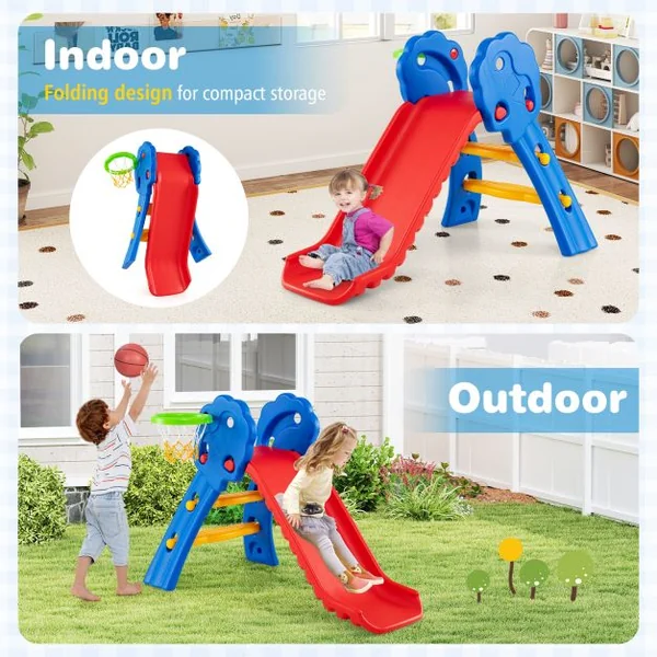 3 in 1 Toddler Slide with Basketball Hoop for Indoor and Outdoor Playground