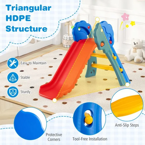 3 in 1 Toddler Slide with Basketball Hoop for Indoor and Outdoor Playground