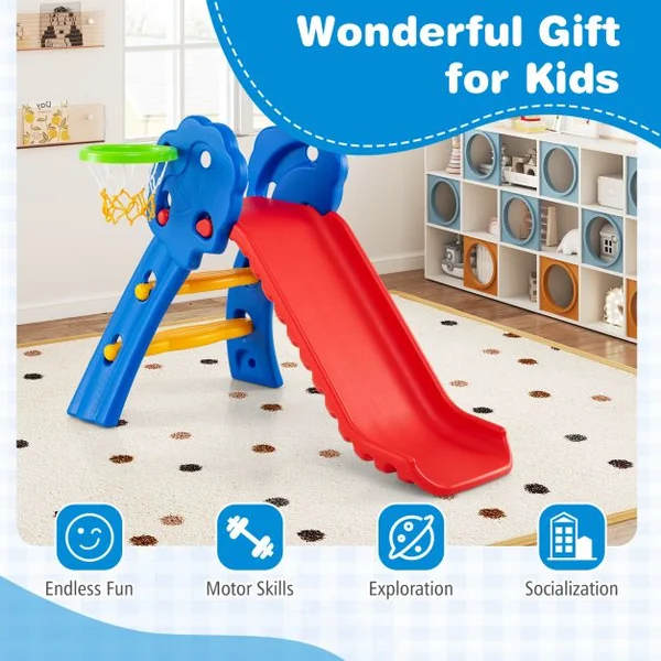 3 in 1 Toddler Slide with Basketball Hoop for Indoor and Outdoor Playground