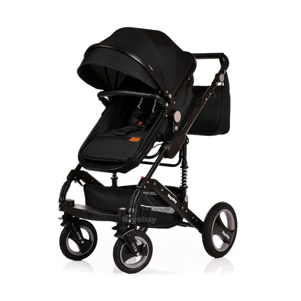 3 in 1 Travel System Baby Pram Buggy with Car Seat Pushchair Carriage Child Lightweight Folding Stroller for Newborns Toddlers from Birth up to 22kg NEW 2025 Style (BB2 - Black - Black, BB2)