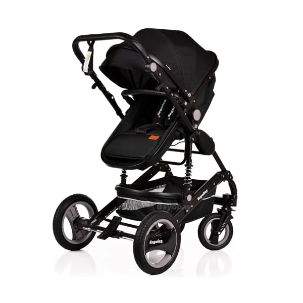3 in 1 Travel System Baby Pram Buggy with Car Seat Pushchair Carriage Child Lightweight Folding Stroller for Newborns Toddlers from Birth up to 22kg NEW 2025 Style (BB2 - Black - Black, BB2)