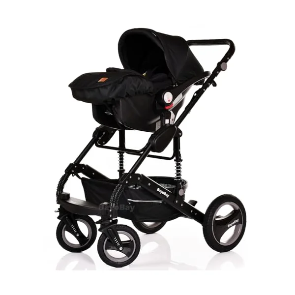 3 in 1 Travel System Baby Pram Buggy with Car Seat Pushchair Carriage Child Lightweight Folding Stroller for Newborns Toddlers from Birth up to 22kg NEW 2025 Style (BB2 - Black - Black, BB2)
