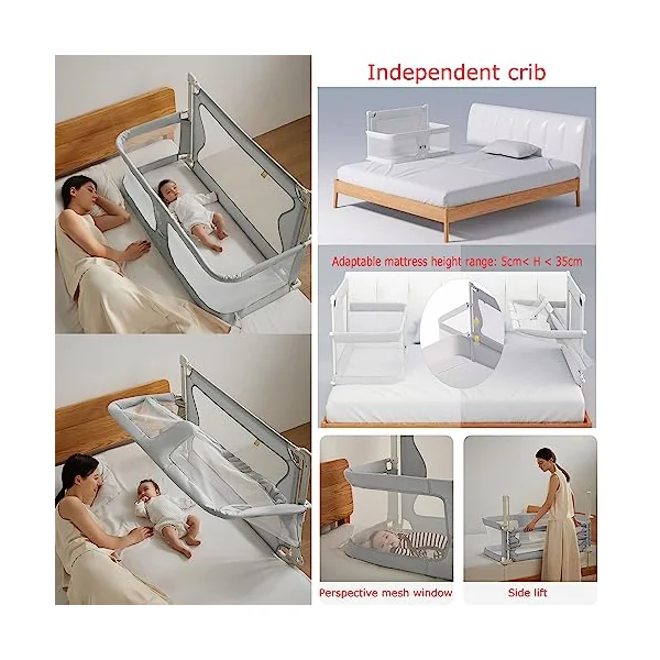 3 In 1Baby Bedside Sleeper,Multifunctional Mattress,summer Cool Mat,changing Mat And Shaping Pillow,breathable And Visible Mesh Window,soft Washable Liner Cover,bed Attachment For Baby For Co Sleeping