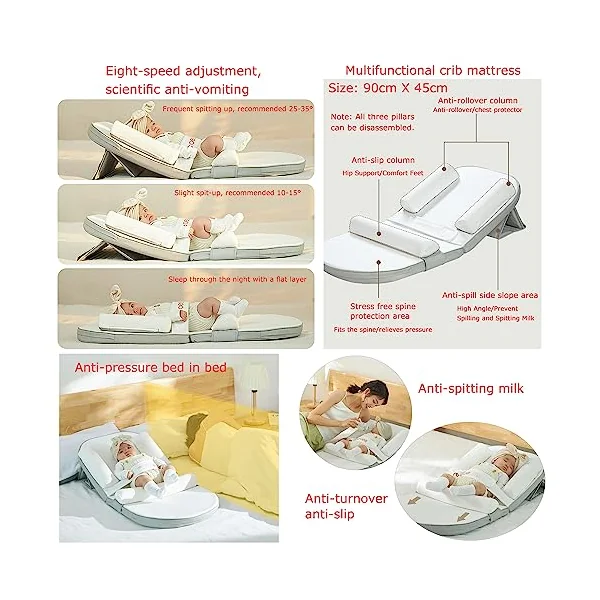 3 In 1Baby Bedside Sleeper,Multifunctional Mattress,summer Cool Mat,changing Mat And Shaping Pillow,breathable And Visible Mesh Window,soft Washable Liner Cover,bed Attachment For Baby For Co Sleeping